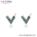 94989 xuping gold plated stud earring with blue turquoise letter v